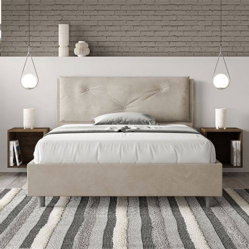 Lit Double Sans Sommier Rembourré 140x190 Microfibre Sable Appia Large