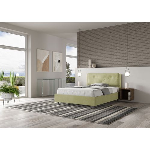 Lit Double Avec Sommier Rembourré 140x190 Microfibre Vert Appia Large