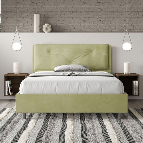 Lit Double Avec Sommier Rembourré 140x190 Microfibre Vert Appia Large