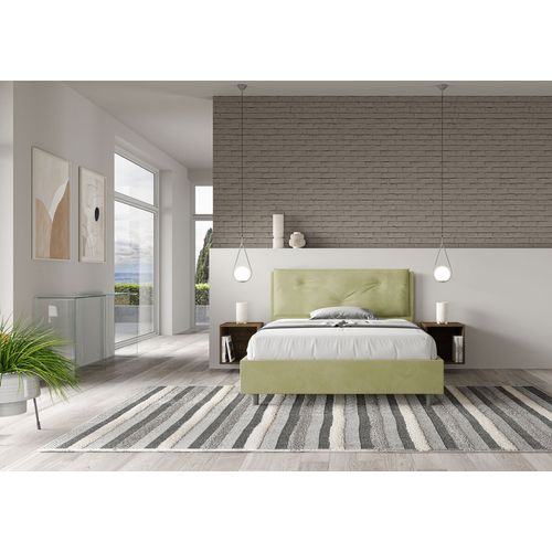 Lit Double Avec Sommier Rembourré 140x190 Microfibre Vert Appia Large