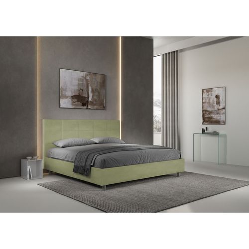 Lit King Size Avec Sommier Rembourré 180x210 Microfibre Vert Mika