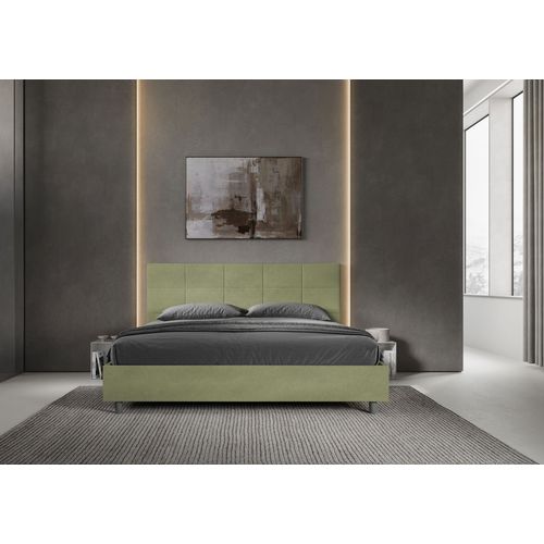 Lit King Size Avec Sommier Rembourré 180x210 Microfibre Vert Mika