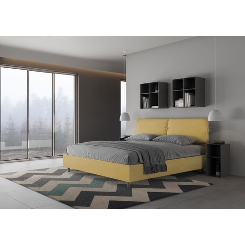 Lit King Size Avec Sommier Rembourré 200x200 Microfibre Ocre Mados