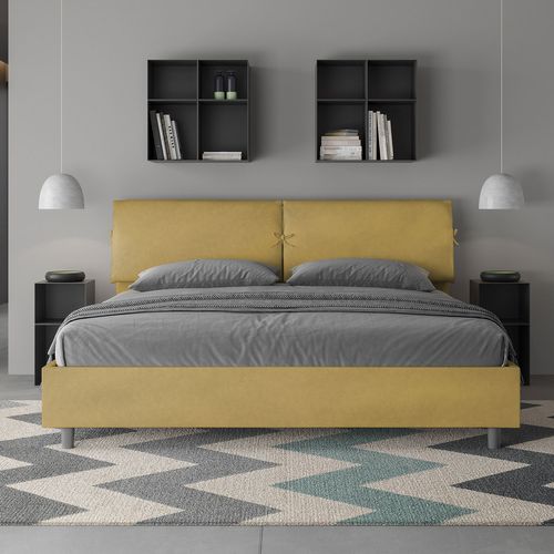 Lit King Size Avec Sommier Rembourré 200x200 Microfibre Ocre Mados