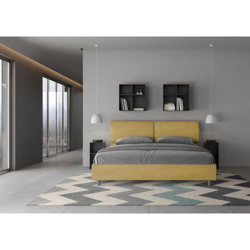 Lit King Size Avec Sommier Rembourré 200x200 Microfibre Ocre Mados