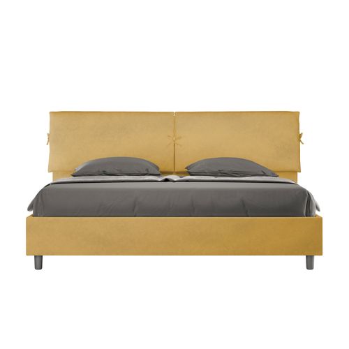 Lit King Size Avec Sommier Rembourré 200x200 Microfibre Ocre Mados