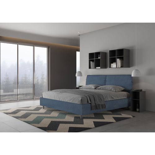 Lit King Size Avec Sommier Rembourré 200x210 Microfibre Bleu Mados