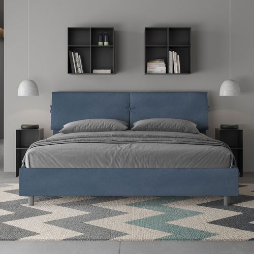 Lit King Size Avec Sommier Rembourré 200x210 Microfibre Bleu Mados