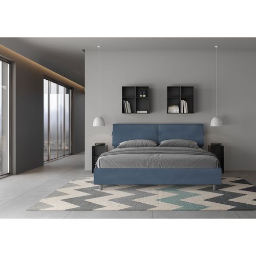 Lit King Size Avec Sommier Rembourré 200x210 Microfibre Bleu Mados