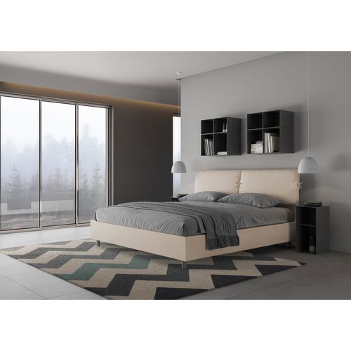 Lit King Size Sans Sommier Rembourré 200x210 Microfibre Sable Mados