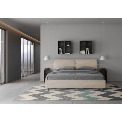 Lit King Size Sans Sommier Rembourré 200x210 Microfibre Sable Mados