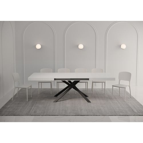 Table Extensible 90x160/420 Cm Karida Frêne Blanc Pieds Anthracite