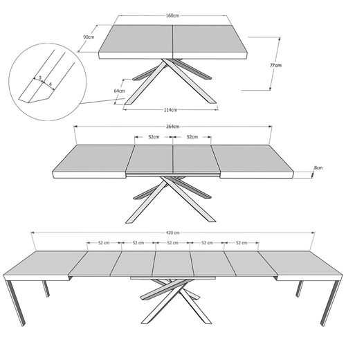 Table Extensible 90x160/420 Cm Karida Frêne Blanc Pieds Anthracite
