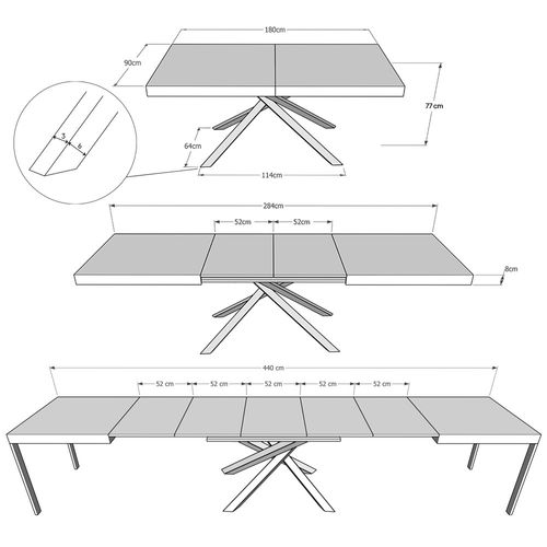 Table Extensible 90x180/440 Cm Karida Chêne Nature Pieds Anthracite