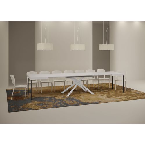 Table Extensible 90x130/390 Cm Karida Frêne Blanc Pieds Blancs