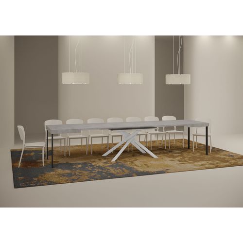 Table Extensible 90x130/390 Cm Karida Gris Béton Pieds Blancs