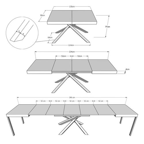 Table Extensible 90x130/390 Cm Karida Gris Béton Pieds Blancs