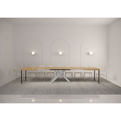 Table Extensible 90x140/400 Cm Karida Chêne Nature Pieds Blancs