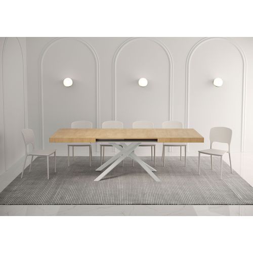Table Extensible 90x140/400 Cm Karida Chêne Nature Pieds Blancs