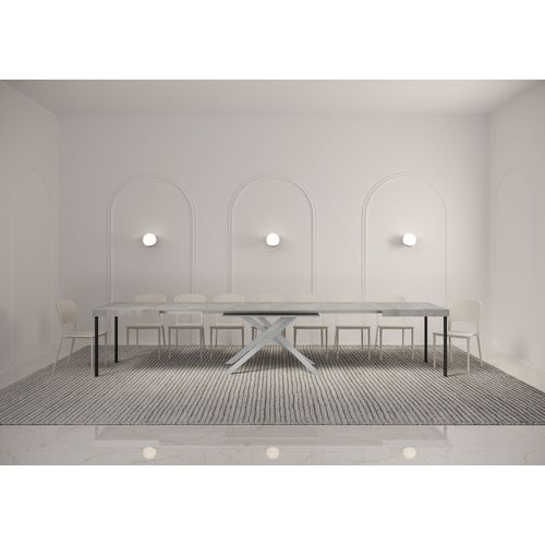 Table Extensible 90x160/420 Cm Karida Gris Béton Pieds Blancs