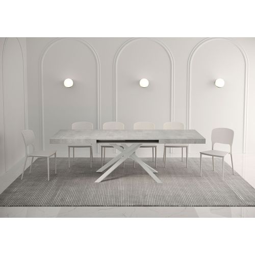 Table Extensible 90x160/420 Cm Karida Gris Béton Pieds Blancs