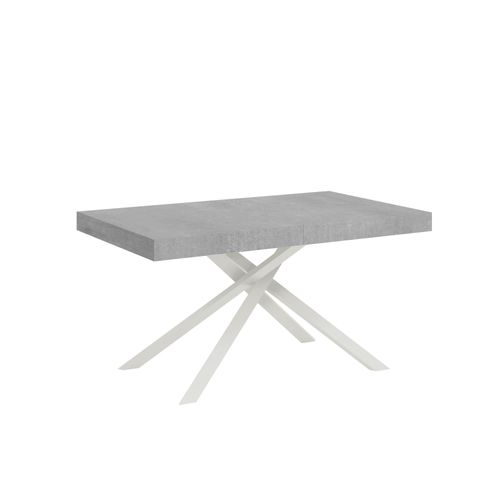 Table Extensible 90x160/420 Cm Karida Gris Béton Pieds Blancs