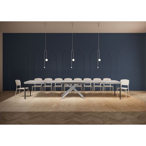 Table Extensible 90x180/440 Cm Karida Gris Béton Pieds Blancs