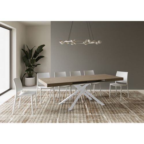 Table Extensible 90x120/380 Cm Karida Taupe Pieds Blancs