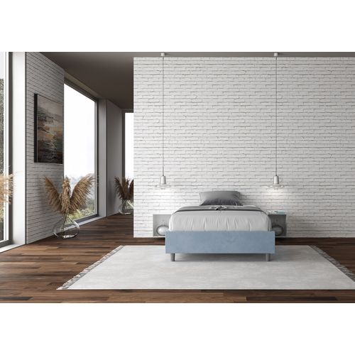 Cadre De Lit Double Sans Sommier Rembourré 140x210 Microfibre Bleu Clair Azelia