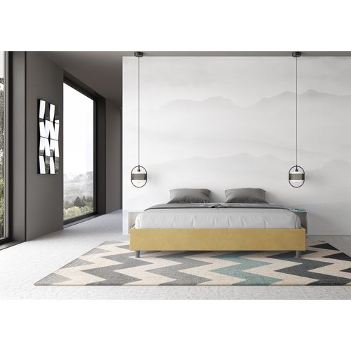 Cadre De Lit King Size Avec Sommier Rembourré 200x200 Microfibre Ocre Azelia