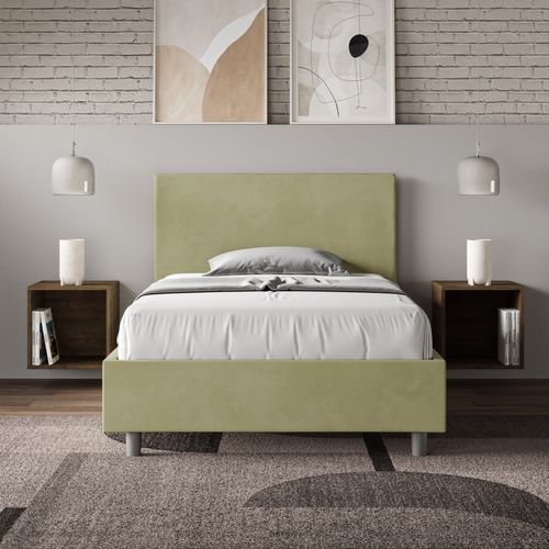 Lit 1 Place Et Demi Coffre Rembourré 120x190 Microfibre Vert Adele