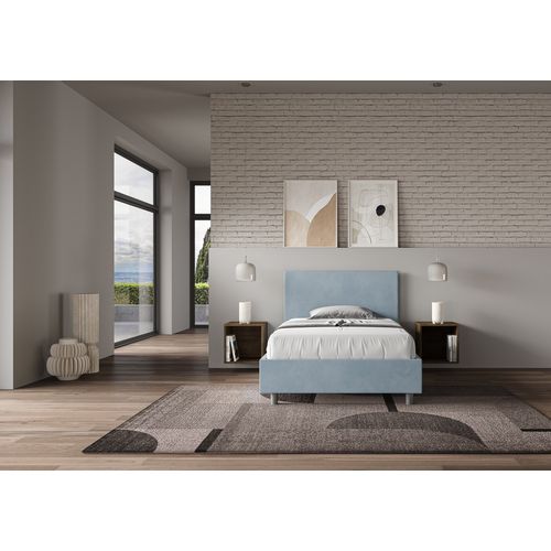 Lit 1 Place Et Demi Sans Sommier Rembourré 120x210 Microfibre Bleu Clair Adele