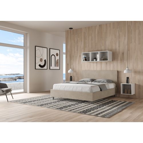 Lit Sans Sommier Rembourré 160x190 Microfibre Sable Adele