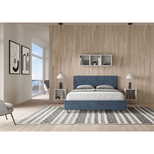 Lit Coffre Rembourré 160x210 Microfibre Bleu Adele