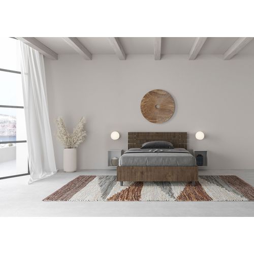 Lit 1 Place Et Demi Sans Sommier 120x190 Tête De Lit Inclinée Avec Des Lames Noyer Ankel