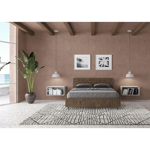 Lit Double Coffre 140x190 Tête De Lit Inclinée Avec Des Lames Noyer Ankel