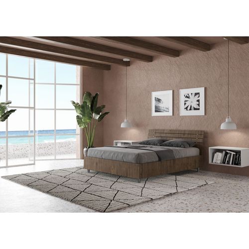 Lit Double Coffre 140x190 Tête De Lit Inclinée Avec Des Lames Noyer Ankel