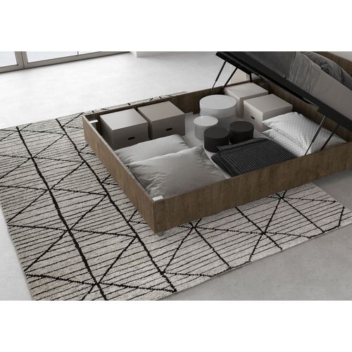 Lit Double Coffre 140x190 Tête De Lit Inclinée Avec Des Lames Noyer Ankel