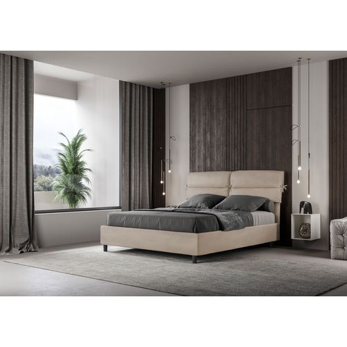 Lit Avec Sommier Rembourré 160x210 Microfibre Sable Nandy