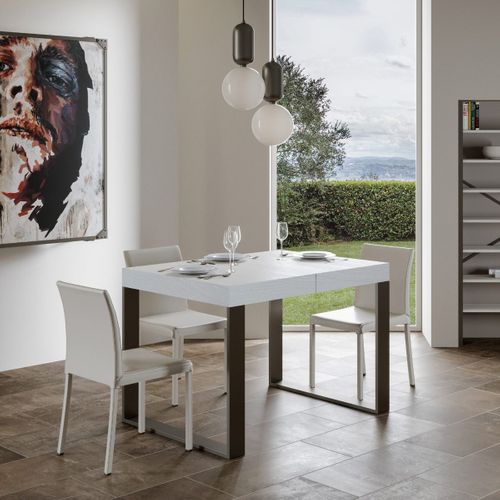Table Extensible 90x120/224 Cm Tecno Frêne Blanc Cadre Anthracite