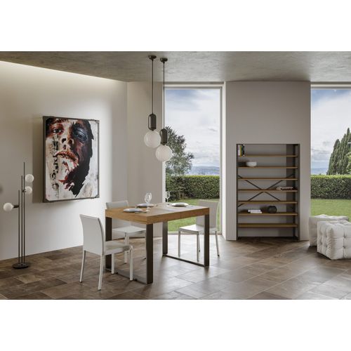 Table Extensible 90x120/224 Cm Tecno Chêne Nature Cadre Anthracite