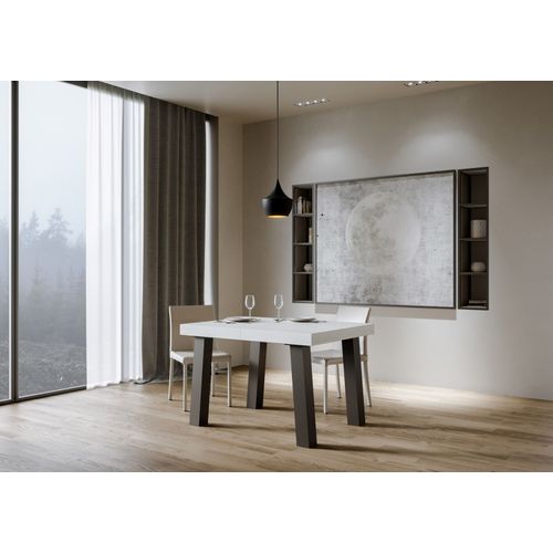 Table Extensible 90x140/244 Cm Bridge Frêne Blanc Cadre Anthracite