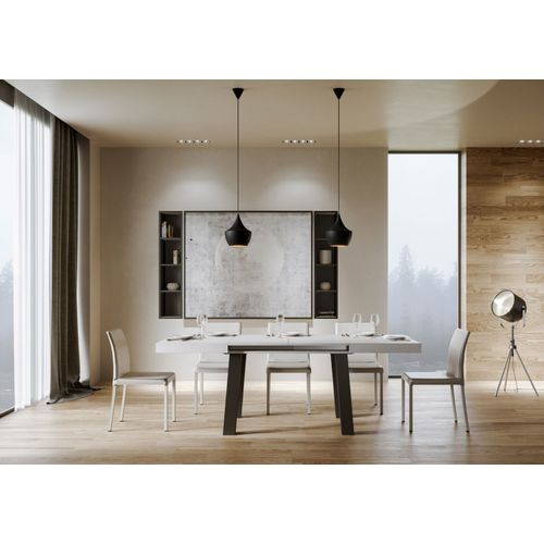 Table Extensible 90x140/244 Cm Bridge Frêne Blanc Cadre Anthracite