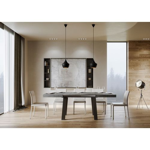 Table Extensible 90x140/244 Cm Bridge Gris Béton Cadre Anthracite