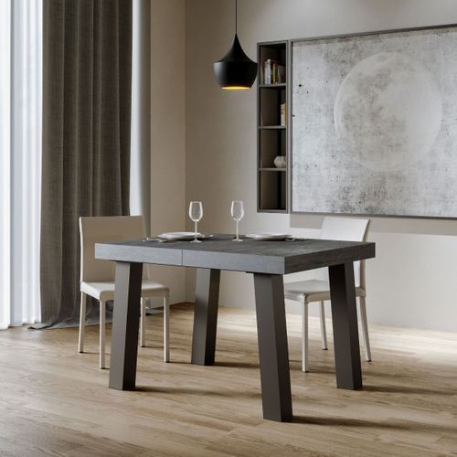 Table Extensible 90x140/244 Cm Bridge Gris Béton Cadre Anthracite