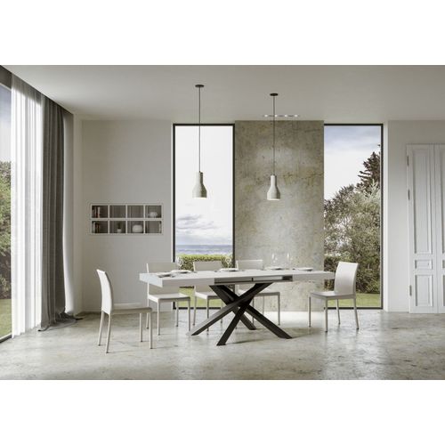Table Extensible 90x120/224 Cm Volantis Frêne Blanc Cadre Anthracite