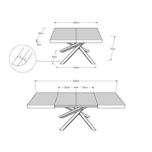 Table Extensible 90x120/224 Cm Volantis Frêne Blanc Cadre Anthracite