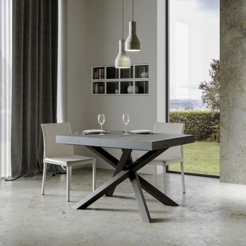 Table Extensible 90x140/244 Cm Volantis Gris Béton Cadre Anthracite