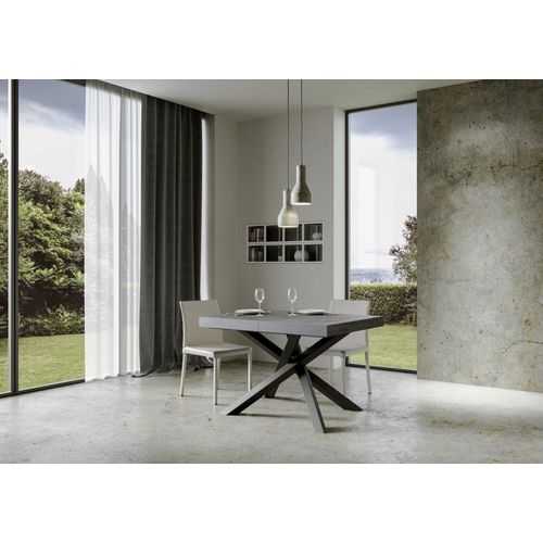 Table Extensible 90x140/244 Cm Volantis Gris Béton Cadre Anthracite