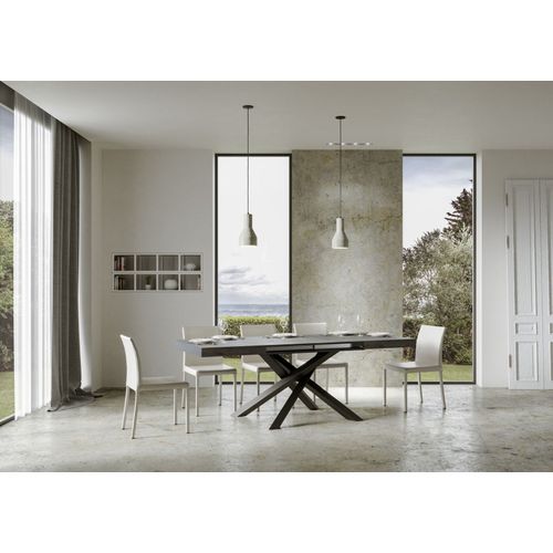 Table Extensible 90x140/244 Cm Volantis Gris Béton Cadre Anthracite